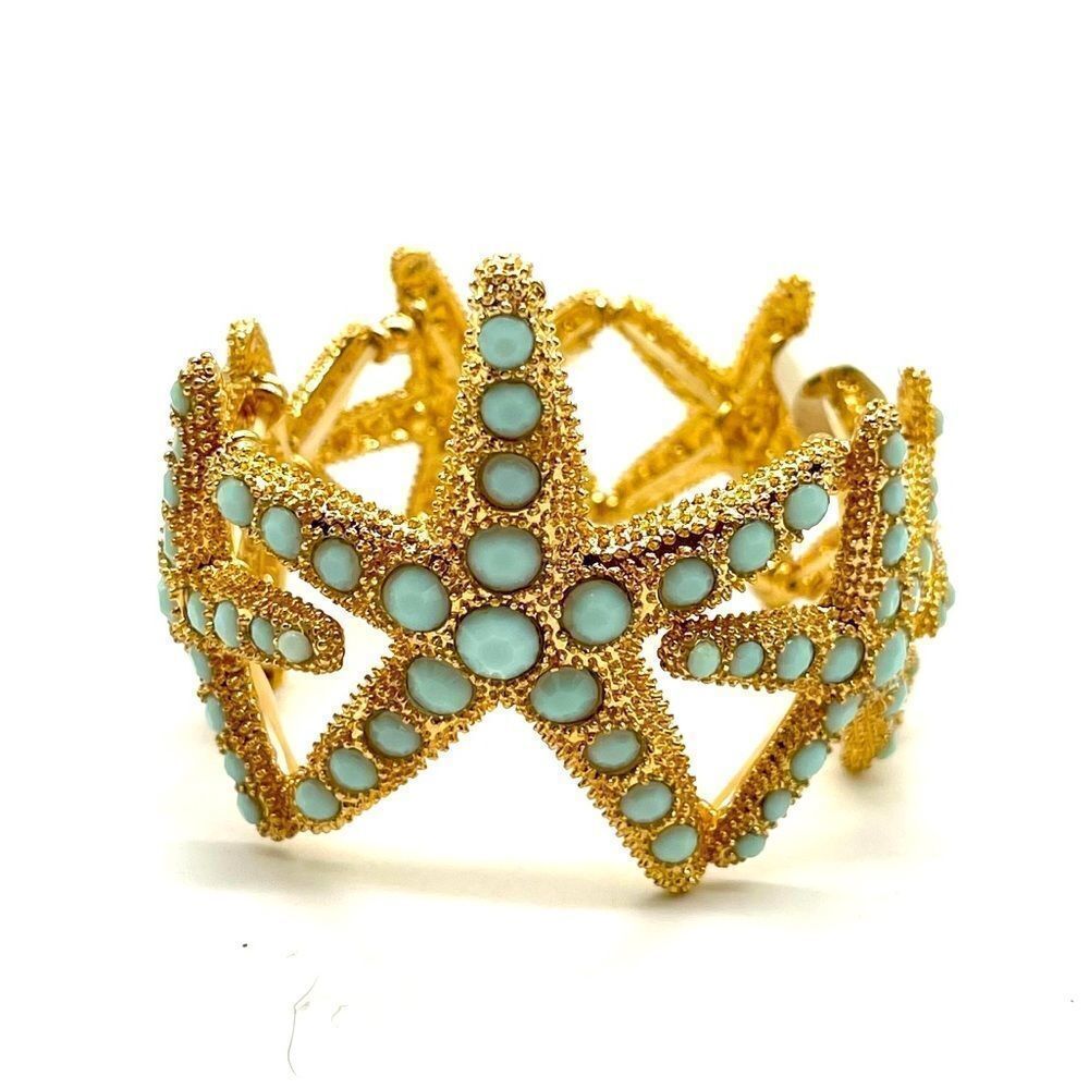 Star Fish Turquoise GoldTone Stretch Bracelet NWT